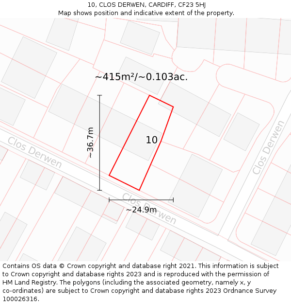 10, CLOS DERWEN, CARDIFF, CF23 5HJ: Plot and title map