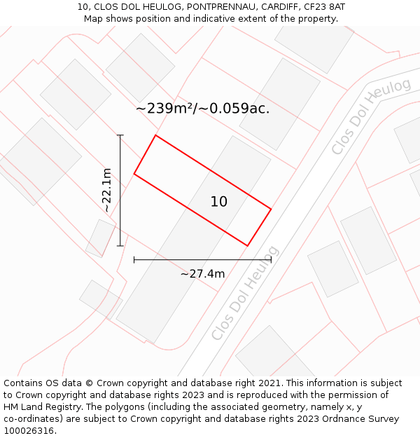 10, CLOS DOL HEULOG, PONTPRENNAU, CARDIFF, CF23 8AT: Plot and title map