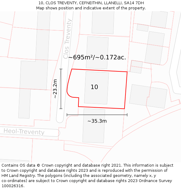 10, CLOS TREVENTY, CEFNEITHIN, LLANELLI, SA14 7DH: Plot and title map