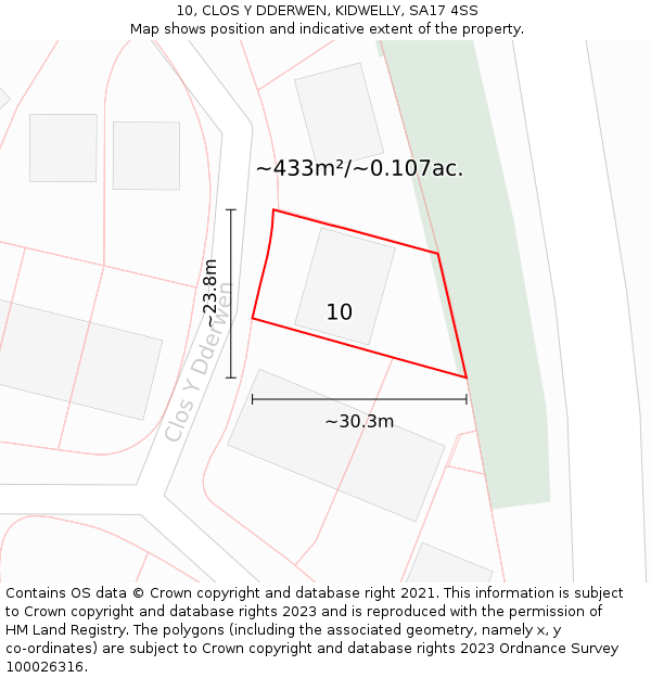10, CLOS Y DDERWEN, KIDWELLY, SA17 4SS: Plot and title map