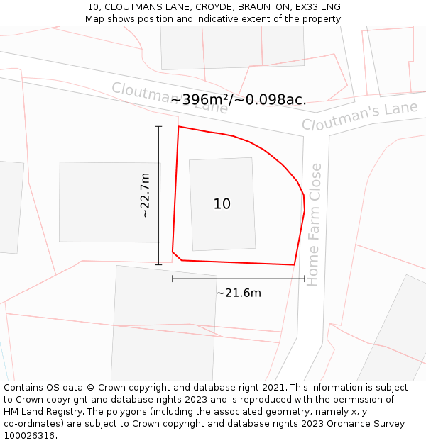 10, CLOUTMANS LANE, CROYDE, BRAUNTON, EX33 1NG: Plot and title map