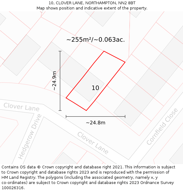 10, CLOVER LANE, NORTHAMPTON, NN2 8BT: Plot and title map