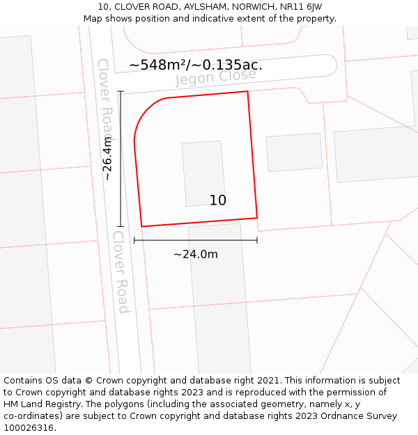 10, CLOVER ROAD, AYLSHAM, NORWICH, NR11 6JW: Plot and title map