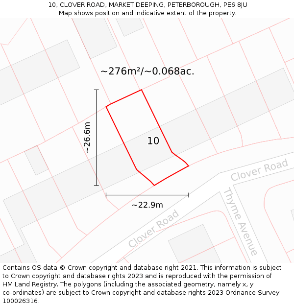 10, CLOVER ROAD, MARKET DEEPING, PETERBOROUGH, PE6 8JU: Plot and title map
