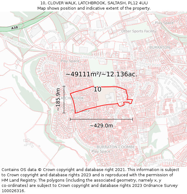 10, CLOVER WALK, LATCHBROOK, SALTASH, PL12 4UU: Plot and title map