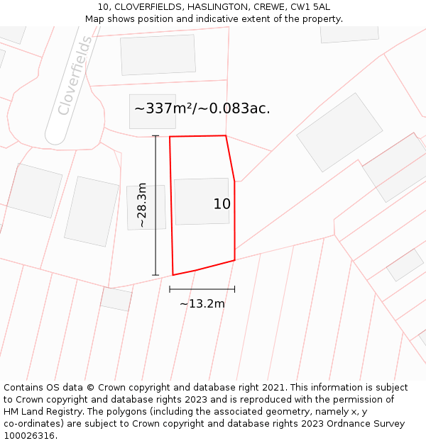 10, CLOVERFIELDS, HASLINGTON, CREWE, CW1 5AL: Plot and title map