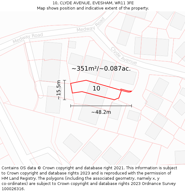 10, CLYDE AVENUE, EVESHAM, WR11 3FE: Plot and title map