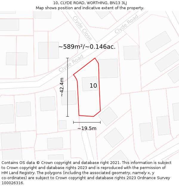 10, CLYDE ROAD, WORTHING, BN13 3LJ: Plot and title map