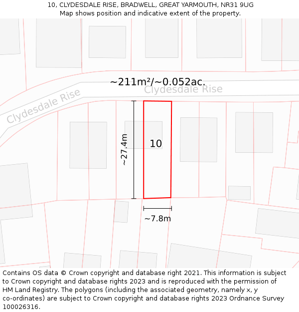 10, CLYDESDALE RISE, BRADWELL, GREAT YARMOUTH, NR31 9UG: Plot and title map