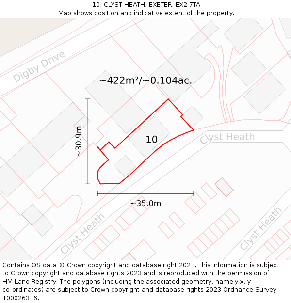 10, CLYST HEATH, EXETER, EX2 7TA: Plot and title map