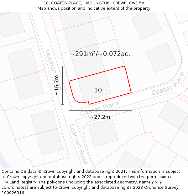 10, COATES PLACE, HASLINGTON, CREWE, CW1 5AJ: Plot and title map