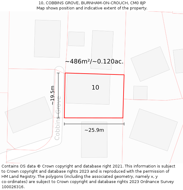 10, COBBINS GROVE, BURNHAM-ON-CROUCH, CM0 8JP: Plot and title map