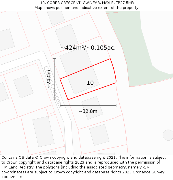 10, COBER CRESCENT, GWINEAR, HAYLE, TR27 5HB: Plot and title map