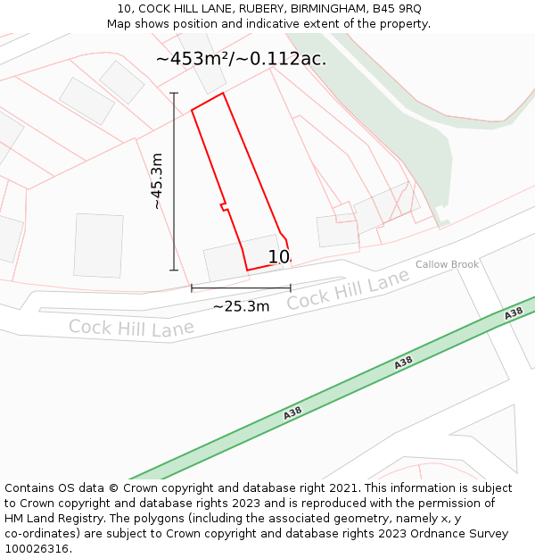 10, COCK HILL LANE, RUBERY, BIRMINGHAM, B45 9RQ: Plot and title map