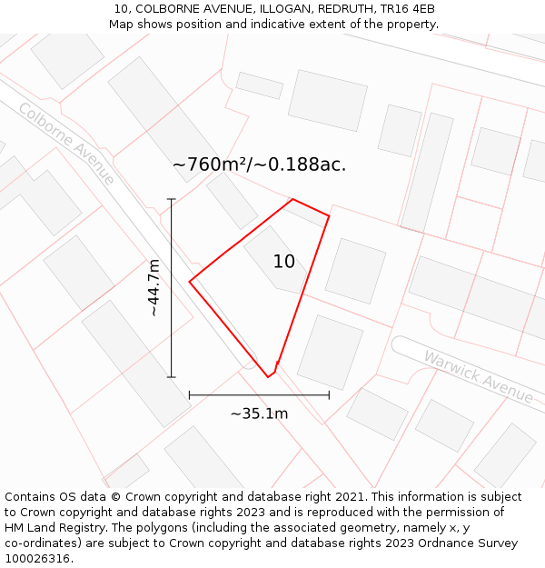10, COLBORNE AVENUE, ILLOGAN, REDRUTH, TR16 4EB: Plot and title map