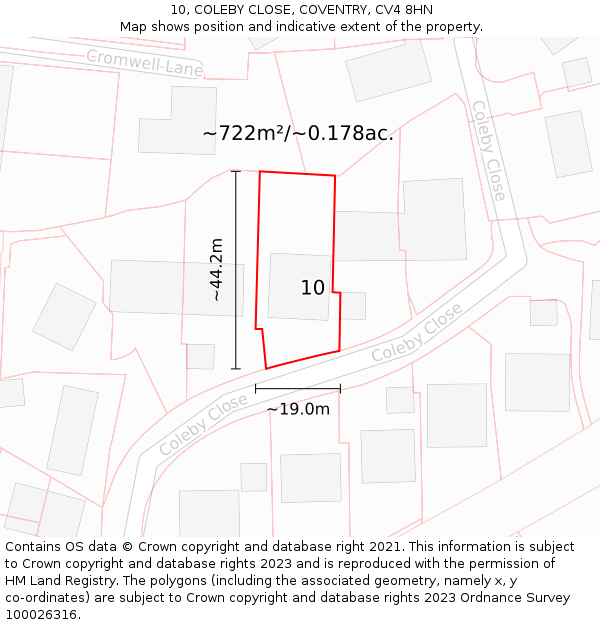 10, COLEBY CLOSE, COVENTRY, CV4 8HN: Plot and title map