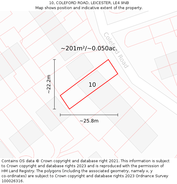 10, COLEFORD ROAD, LEICESTER, LE4 9NB: Plot and title map