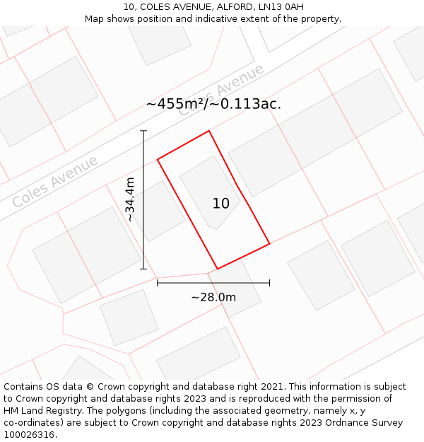 10, COLES AVENUE, ALFORD, LN13 0AH: Plot and title map