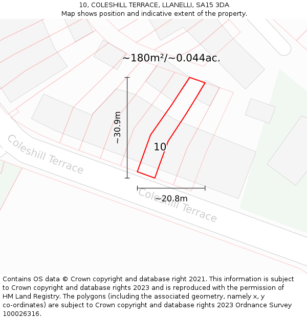 10, COLESHILL TERRACE, LLANELLI, SA15 3DA: Plot and title map