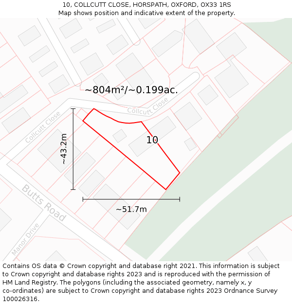 10, COLLCUTT CLOSE, HORSPATH, OXFORD, OX33 1RS: Plot and title map