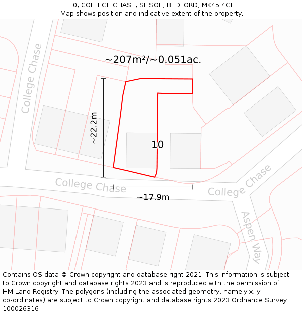 10, COLLEGE CHASE, SILSOE, BEDFORD, MK45 4GE: Plot and title map