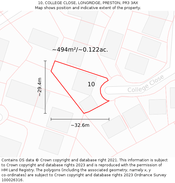 10, COLLEGE CLOSE, LONGRIDGE, PRESTON, PR3 3AX: Plot and title map