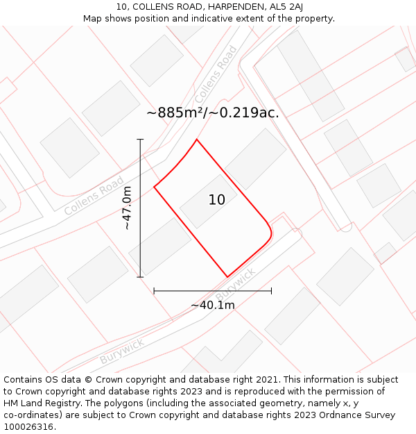 10, COLLENS ROAD, HARPENDEN, AL5 2AJ: Plot and title map
