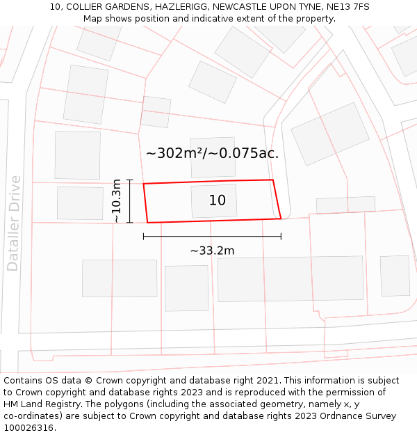 10, COLLIER GARDENS, HAZLERIGG, NEWCASTLE UPON TYNE, NE13 7FS: Plot and title map