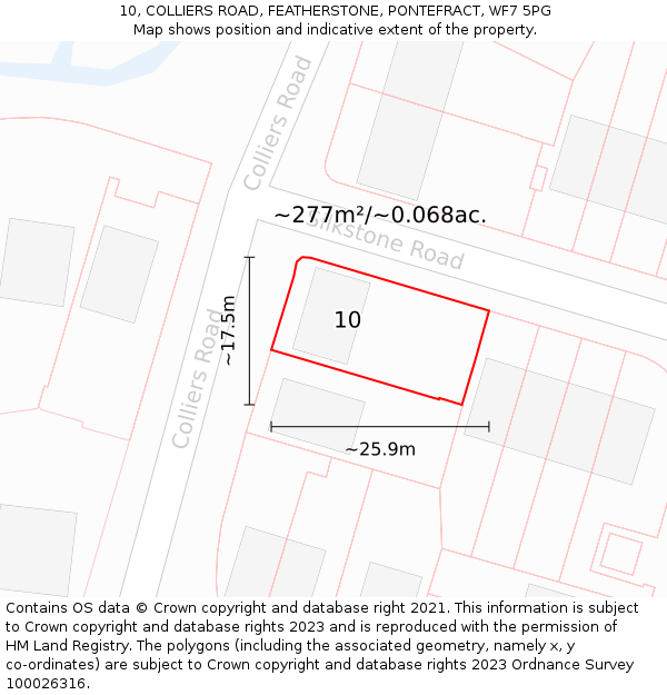 10, COLLIERS ROAD, FEATHERSTONE, PONTEFRACT, WF7 5PG: Plot and title map