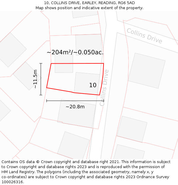 10, COLLINS DRIVE, EARLEY, READING, RG6 5AD: Plot and title map