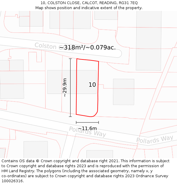 10, COLSTON CLOSE, CALCOT, READING, RG31 7EQ: Plot and title map