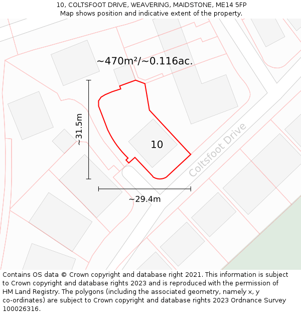 10, COLTSFOOT DRIVE, WEAVERING, MAIDSTONE, ME14 5FP: Plot and title map