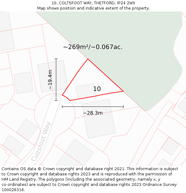 10, COLTSFOOT WAY, THETFORD, IP24 2WX: Plot and title map