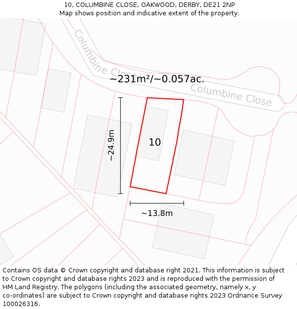 10, COLUMBINE CLOSE, OAKWOOD, DERBY, DE21 2NP: Plot and title map