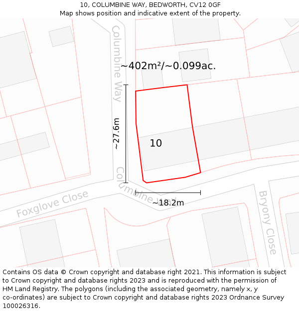 10, COLUMBINE WAY, BEDWORTH, CV12 0GF: Plot and title map
