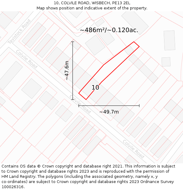 10, COLVILE ROAD, WISBECH, PE13 2EL: Plot and title map