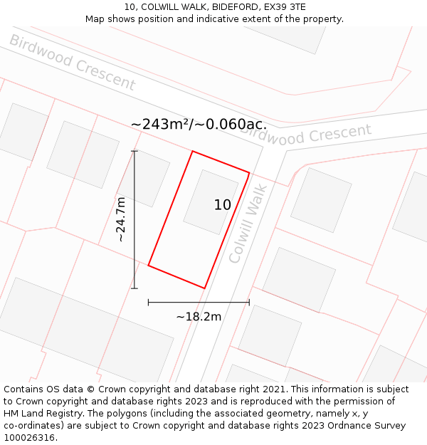 10, COLWILL WALK, BIDEFORD, EX39 3TE: Plot and title map