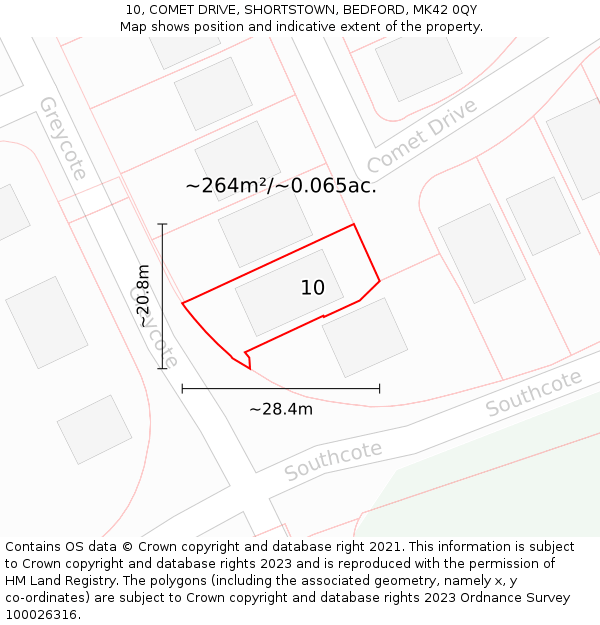 10, COMET DRIVE, SHORTSTOWN, BEDFORD, MK42 0QY: Plot and title map