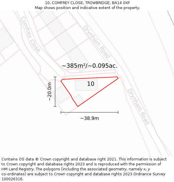 10, COMFREY CLOSE, TROWBRIDGE, BA14 0XP: Plot and title map