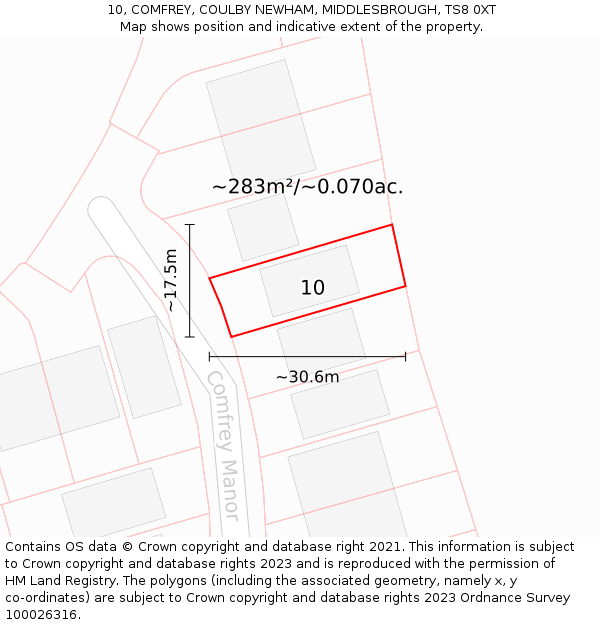 10, COMFREY, COULBY NEWHAM, MIDDLESBROUGH, TS8 0XT: Plot and title map