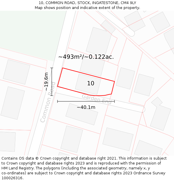 10, COMMON ROAD, STOCK, INGATESTONE, CM4 9LY: Plot and title map