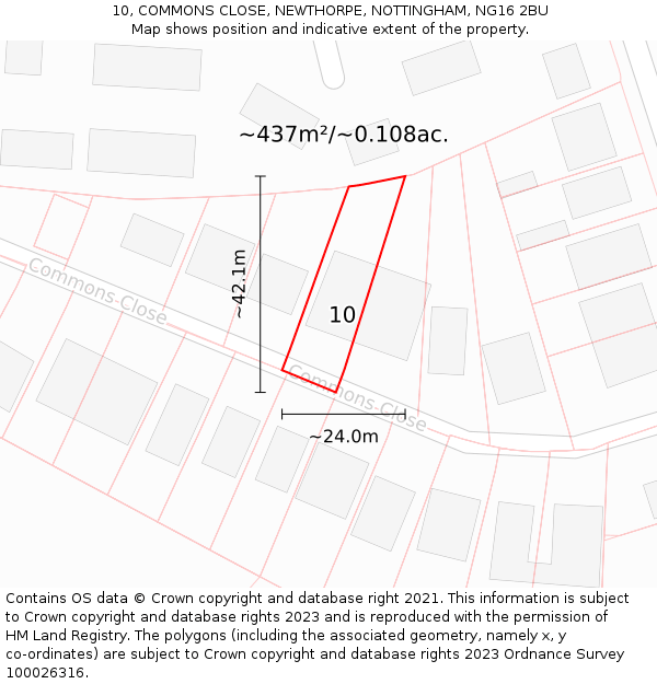 10, COMMONS CLOSE, NEWTHORPE, NOTTINGHAM, NG16 2BU: Plot and title map