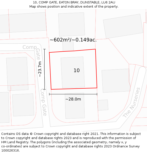 10, COMP GATE, EATON BRAY, DUNSTABLE, LU6 2AU: Plot and title map
