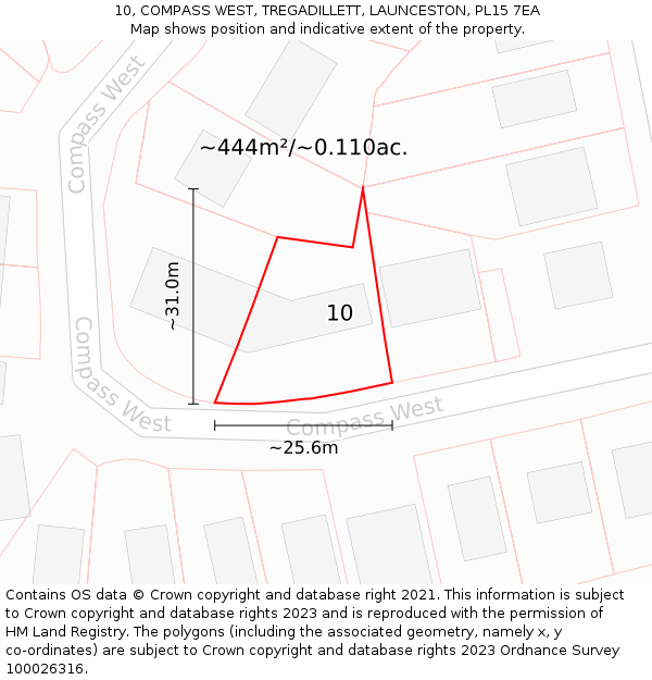10, COMPASS WEST, TREGADILLETT, LAUNCESTON, PL15 7EA: Plot and title map