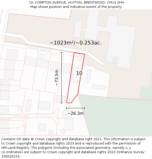 10, COMPTON AVENUE, HUTTON, BRENTWOOD, CM13 2HH: Plot and title map