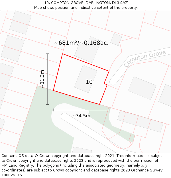 10, COMPTON GROVE, DARLINGTON, DL3 9AZ: Plot and title map