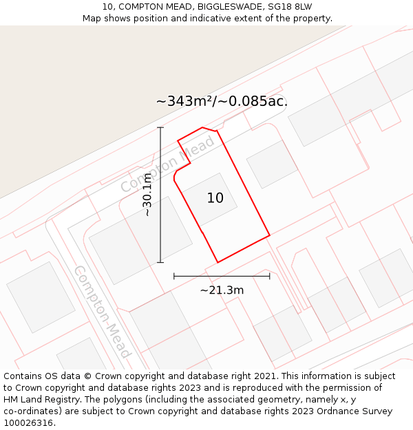 10, COMPTON MEAD, BIGGLESWADE, SG18 8LW: Plot and title map