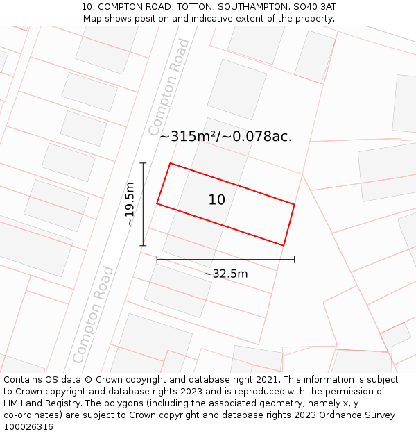 10, COMPTON ROAD, TOTTON, SOUTHAMPTON, SO40 3AT: Plot and title map