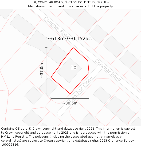 10, CONCHAR ROAD, SUTTON COLDFIELD, B72 1LW: Plot and title map