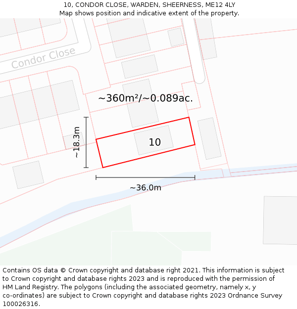 10, CONDOR CLOSE, WARDEN, SHEERNESS, ME12 4LY: Plot and title map